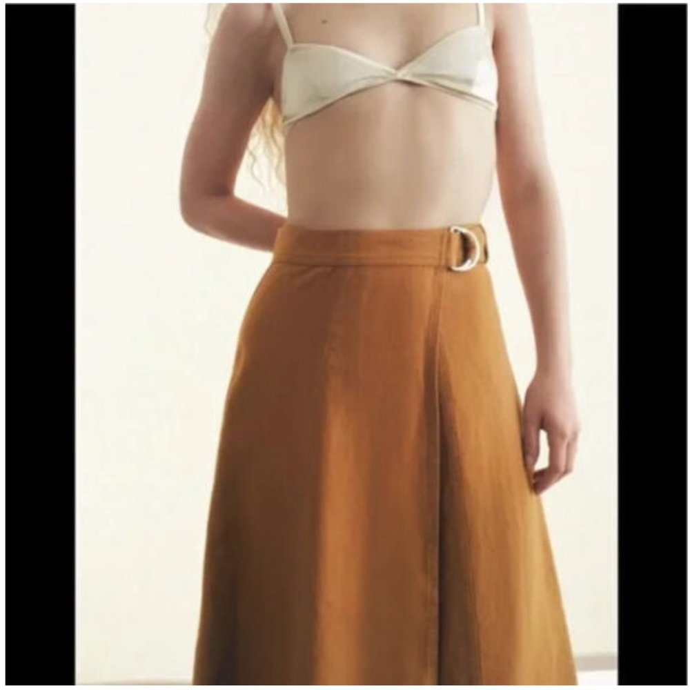 ZARA Linen Pareo Wrap High-Waist Toffee Taupe Brown Midi Maxi Skirt $69.90 - Picture 8 of 8